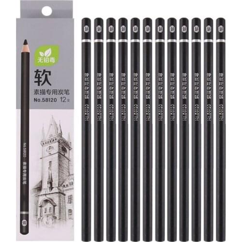 Sketching Charcoal Pencils Set 12 Pcs Sketch Pencils Soft Medium Hard Ideal for Drawing Art Sketching Shading Artist Pen T8DB