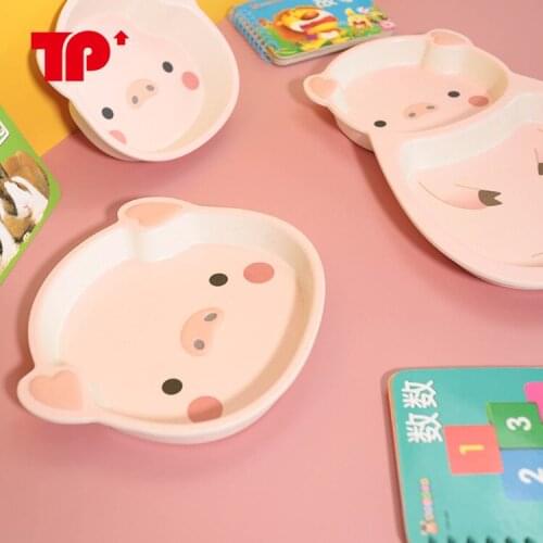 Bamboo Fiber Tableware Childrens Tableware Set Pig Modeling Plate Baby Cartoon Drop Proof Bowl