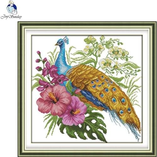 Joy Sunday the Peacock 3 11CT Printed Fabric 14CT Canvas DMC Counted Chinese Cross Stitch Kits Cross-stitch set Embroidery