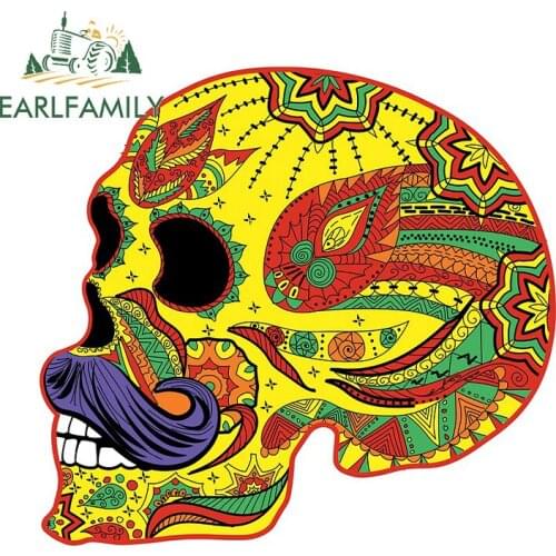 EARLFAMILY 13cm x 12.3cm for Sugar Skull Mustache Car Stickers Scratch-Proof Sunscreen Decal Bumper Windows Car Door Protector