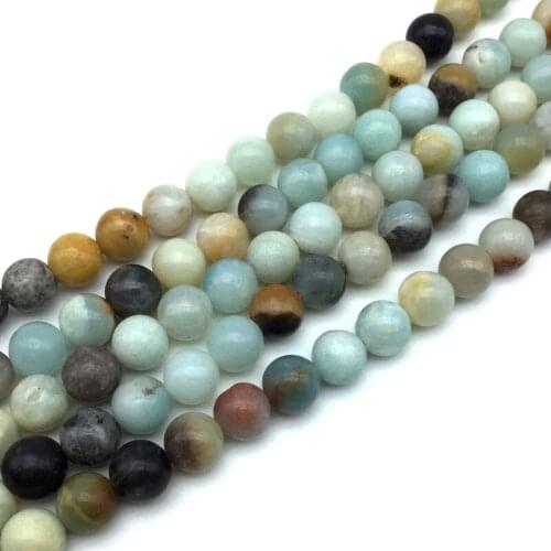 Natural Colorful Amazonite Stone Beads Smooth Round Spacer Multi Colors 4 mm 6 mm 8 mm 10mm 12mm DIY Earrings Bracelets