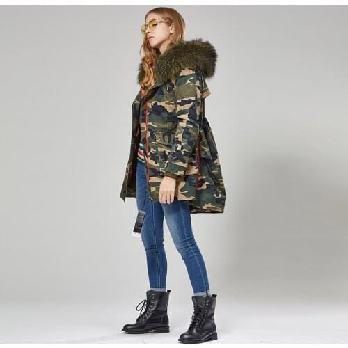 New Winter Womens Long Female Jacket Fox Fur Coat Thick Parka Coat Raccoon Lining Real Big Fur Collar Fashion Cemovable Natural