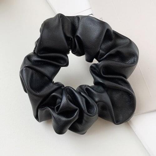 2021 Autumn Winter New Black PU Leather Tie Hair Ring Solid Color Large Intestine Ring Girls' Women Hair Accessories Headwear
