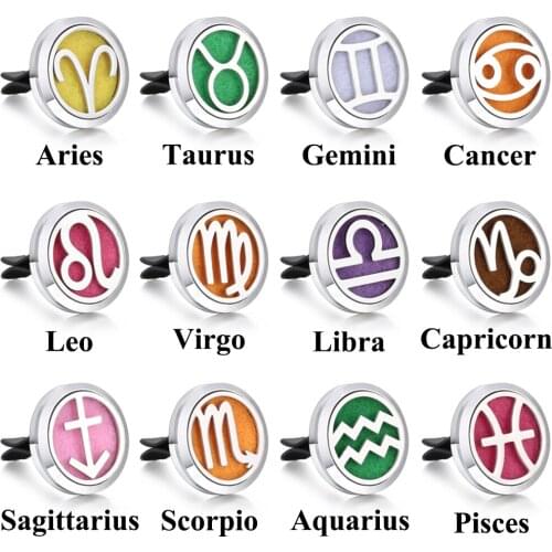 New Aromatherapy Jewelry Pendant Necklace 12 Constellations Car Perfume Diffuser Clip Essential Oil Diffuser Locket DropShipping