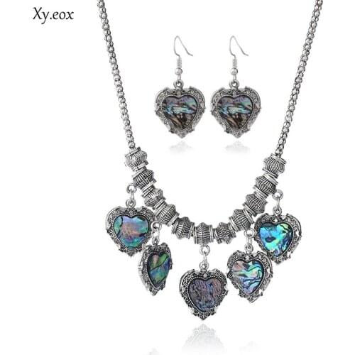 1set Peach Heart Necklace Earrings Set Fashion Jewelry Retro Jewelry Two-piece Set