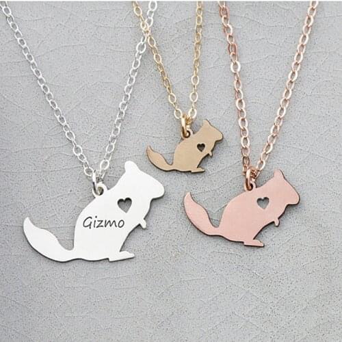 Unique Personalized Custom Name Stainless Steel Animal Jewelry Necklace Squirrel Chinchilla Pendant Necklace for Women Gifts