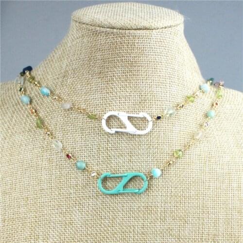 16inch 5pcs/lot New design plated necklace,enamel spring clasp charm jewelry,popular copper chain necklace cheap wholesale