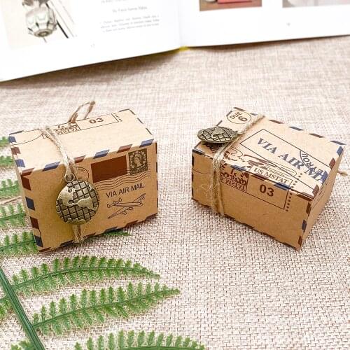 25 pcs Event Souvenirs Boxes Kraft Travel Theme Air Mail Wedding Favor Gift Box Candy Pack Festive Party Supplies caja de regalo