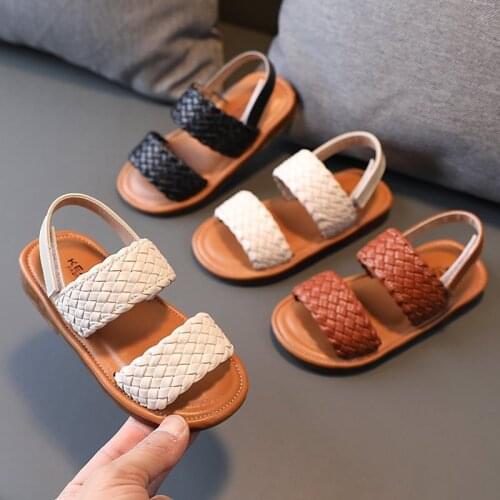 Retro Weave Girl Sandal 2021 Summer New Fashion Child Sandals Soft Soles Beach Shoes Breathable Roman Shoes Baby Kids Flat Shoes