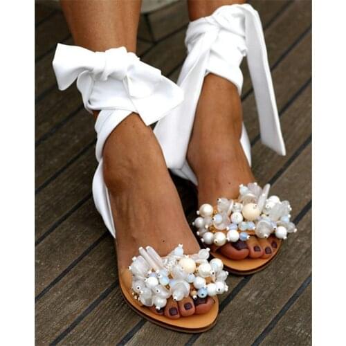 Handmade Sandals Women Flat Sandals Ankle Strap Beaded Special Womens Shoes Beach Sandals Plus Size Drop Shipping