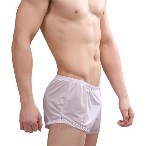 Sexy Underwear Men Boxer Shorts homme Solid Ice Silk Transparent U Convex Pouch Underpants Mens Arrow Pants cuecas M-XXL