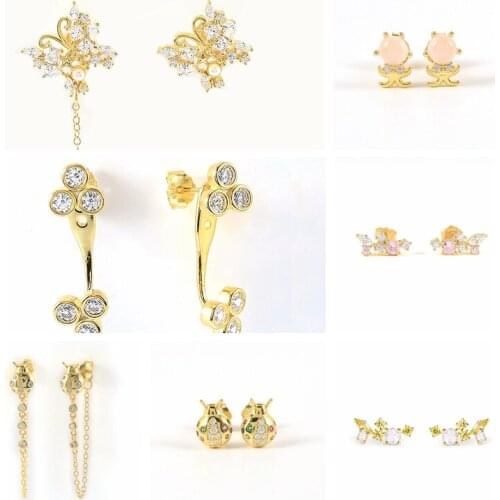 CANNER Stud Earrings S925 Sterling Silver Small Octopus Butterfly Chain Earrings For Women Delicate Jewelry CZ Zircon Piercing