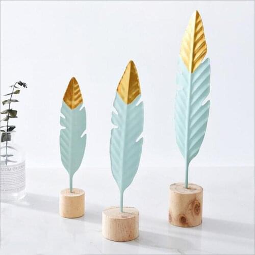 Modern Feather Wooden Table Desktop Ornaments Office Home Bedroom Decoration