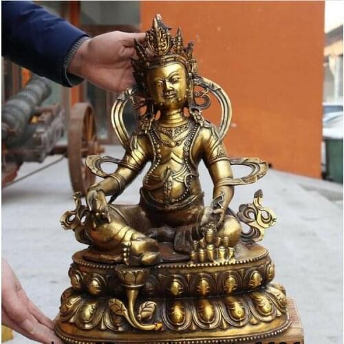 Old China Buddhism Copper Bronze Yellow Jambhala Wealth God Mammon Buddha Statue