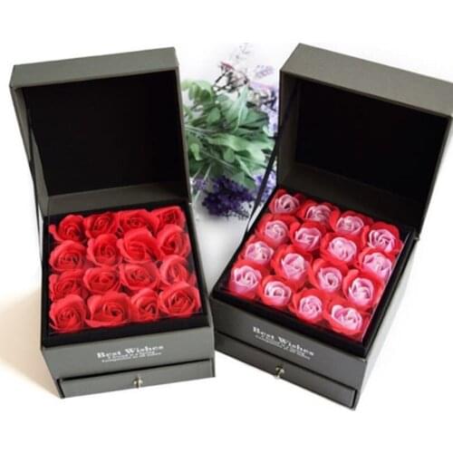 Everlasting Flower Gift Box for Valentines Day Gift Square Drawer Creative Jewelry Necklace Box Wooden Double Fleece Flower Box