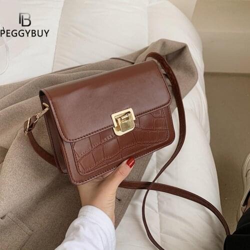 Women Fashion PU Alligator Pattern Shoulder Bag Solid Color Flap Messenger Bag Ladies Retro Crossbody Bag