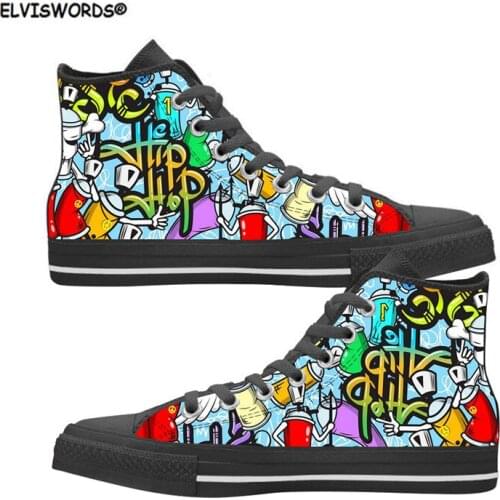 ELVISWORDS Women Shoes Personalized Graffiti Text Prints Stylish Comfortable Vulcanized Shoes for Woman Youth Lace-up Sneakers