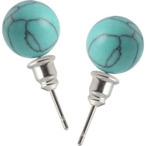 Spot Hot Selling Natural Stone Earrings Round Beads Rose Quarz/ Tiger Eyes Earrings Turquoises Stones Plated Earrings for Women