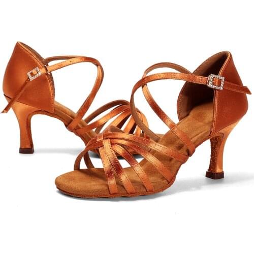 BDS211 Hot Selling Heel 7.5/5.5cm Silk Satin Latin Ballroom BD Dance Latin Shoes Women Dance Shoes