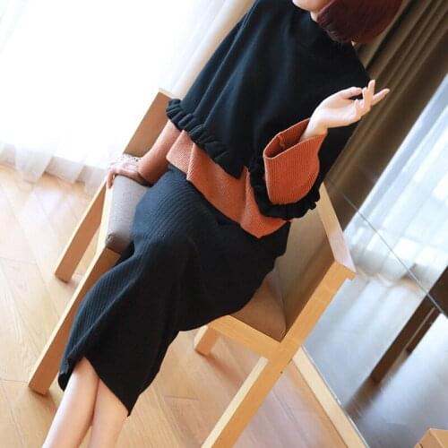 2 piece outfits for women ruffled sweater skirt set new womens skirt set temperament half-high collar fashion two-piece