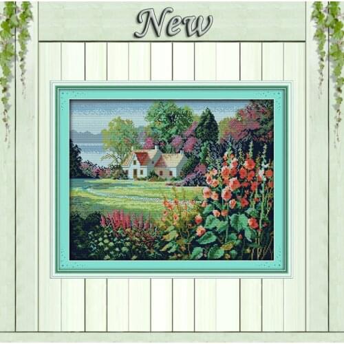 Beautiful homeland wild garden Scenic painting,Counted print on canvas DMC 14CT 11CT Cross Stitch Needlework kits Embroidery Set
