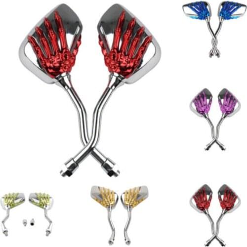 1pair Motorcycle Multicolor Skull Hand Claws Gothic Punk Rear View Glass Mirrors Handlebar Bar For Cafe racer