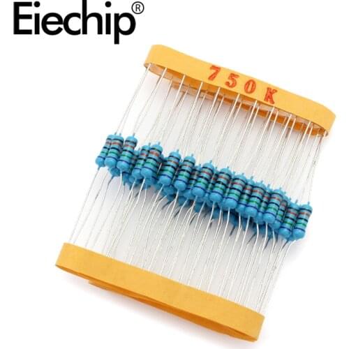 100pcs/lot 0.5W 1 ohm 1% Metal film resistor 1/2W resistance 750K Electronic resistors
