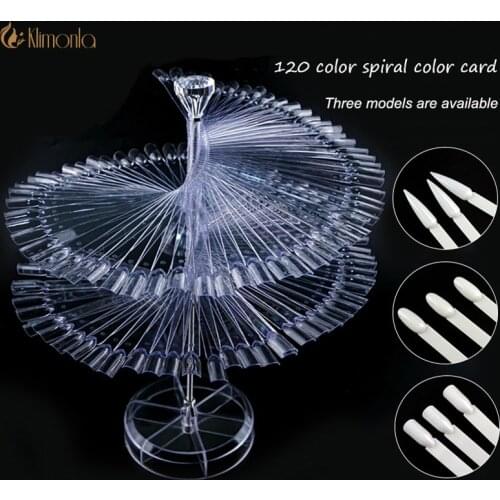 120 Color Spiral Color Card False Nail Display Rotate Tips Practice Nail Art Oval/Pointed/Square Manicure Fake Nails Showing