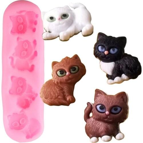 3D Cute Cat Silicone Molds Fondant Cupcake Topper Mold Cake Decorating Tools DIY Baby Party Chocolate Candy Polymer Clay Moulds