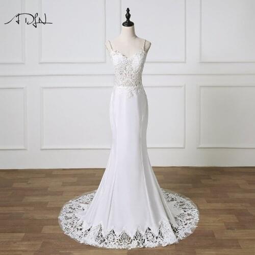 ADLN Mermaid Wedding Dresses Lace Boho Bridal Gown Backless Sexy Spaghetti Straps robe de mariee 2019 Bride Dress