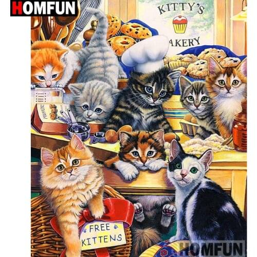 HOMFUN Full Square/Round Drill 5D DIY Diamond Painting "Animal cat" Embroidery Cross Stitch 5D Home Decor Gift A13818