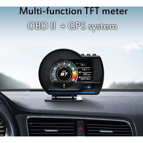 HUD OBD2 GPS Smart Head Up Car Display Speed Monitoring 9 Interface Digital Gauge Meter Turbo Brake Test OBD Scanner OBD Display