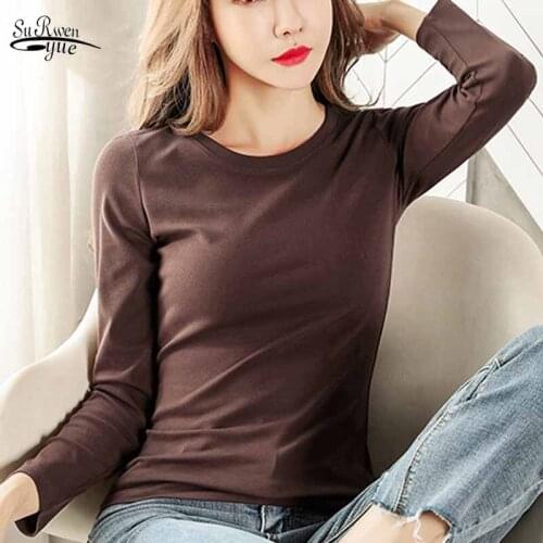 2021 Fashion Cotton Long Sleeve T-shirt Autumn New Korean Style Blouse Women Solid Color Inner Bottoming Tops Women Blusas 11553