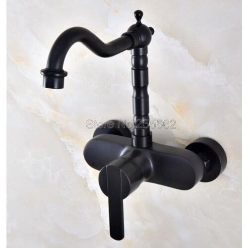 Black Oil Rubbed Bronze Kitchen Sink Faucet Wall Mounted Single Handle Bathroom Basin Cold And Hot Mixer Tap Lnf839