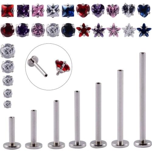 CHUANCI 5pcs Surgical Steel Internally Threaded Zircon Top Labret Prong Zircon Ear Tragus Helix Ear Piercing Only Top For 16GBar