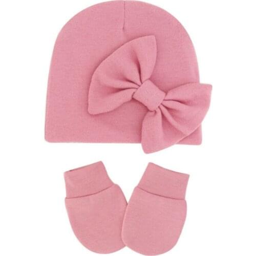 3PCS/Set Baywell Baby Bow Hat Anti-grip Gloves Set Thick Section Baby Fetal Cap 0-6M Autumn And Winter