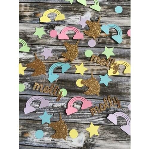 Personalize Unicorn theme girls Birthday Party confettis baby shower table scatters Christening baptism confettis