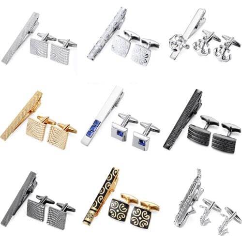 DY The high-end brand mens shirts and tie gold silvery anchor Sax carved black striped tie clip Cufflinks set free shipping