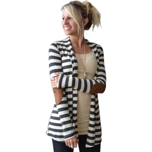 Elegant Design Women Autumn Winter Long Sleeve Cardigan Casual Stripe Pattern Lady Cotton Keep Warm Coat Cardigan