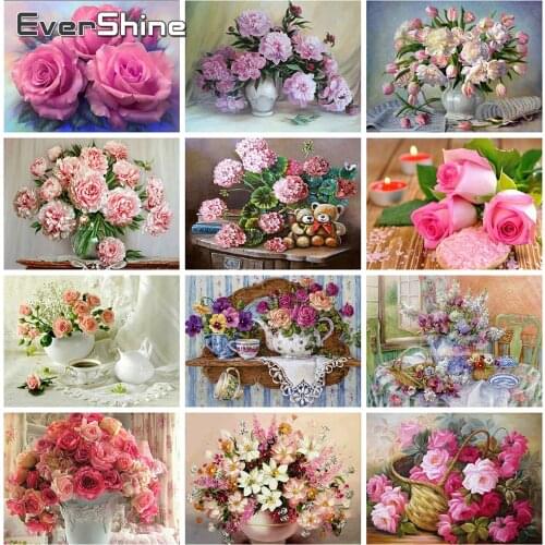 Evershine Diamond Embroidery Flowers Rhinestone Pictures Diamond Painting Flowers Vase Cross Stitch Mosaic Diamond Home Decor