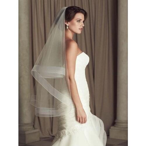 2020 New Arrival Wedding Accessories Two Layer Ribbon Edge White Ivory Wedding Veils Bridal Veil With Comb