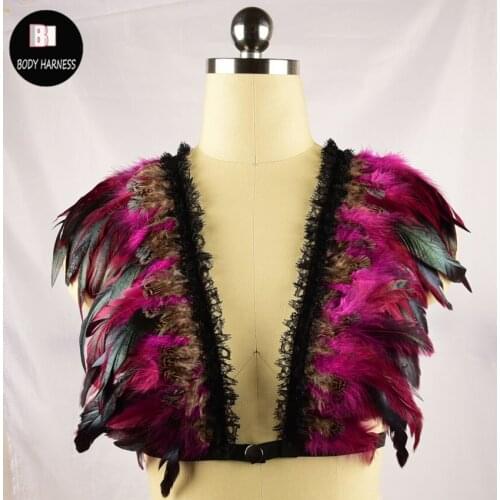 Gothic lace Feather wings epaulette pastel Handmade Harajuku body harness Feather wing body harness cage bra