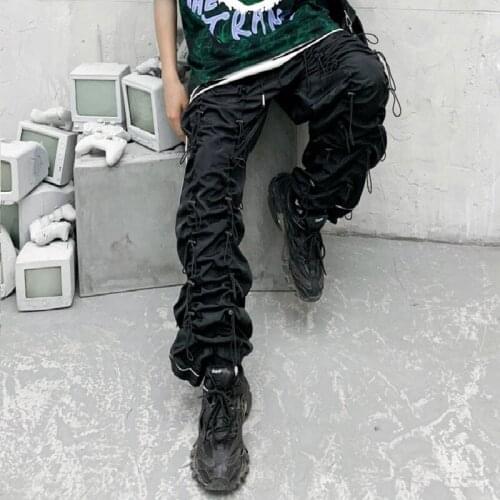 Hip Hop Streetwear Mens drawstring Joggers Pants Fashion Men Casual Cargo Pants Trousers High Street Elastic Waist Harem Pants