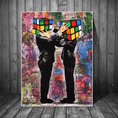 Rubiks Cube Head Body Graffiti Art Canvas Paintings on the Wall Art Posters and Prints Street Art Nordic Pictures Home Decor