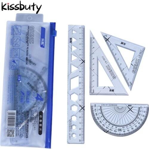 4PCS/Set Drawing Ruler Measurement Geometry Triangle Ruler Straightedge Protractor variety Rulers School&Office Stationery