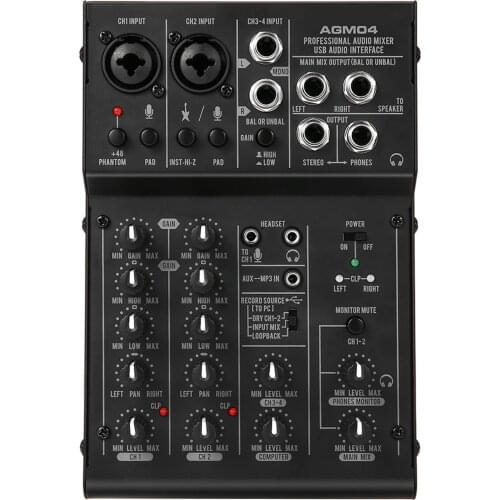 Ammoon AGM04/03/02 Mixing Console Digital Audio Mixer Mini 4-Channel 2-band EQ 48V Phantom Power 5V USB Powered mixer audio