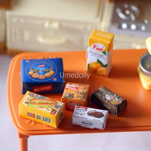 6PCS Miniature Dollhouse Cookies Simulation Mini Food Hamburger Box for Pullip Barbies Doll Kitchen Toy Accessories