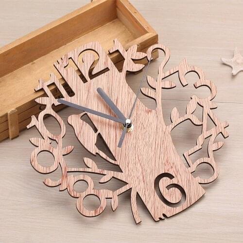 Fashion Wood Digital Wall Clock Home Living Room Bedroom Birds Tree Decoration Clocks A1