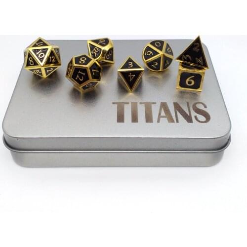 TITANS Metal Dice Set Black Funny Dices for TRPG Board Games Polyhedral Glossy Enamel & Golden Edge