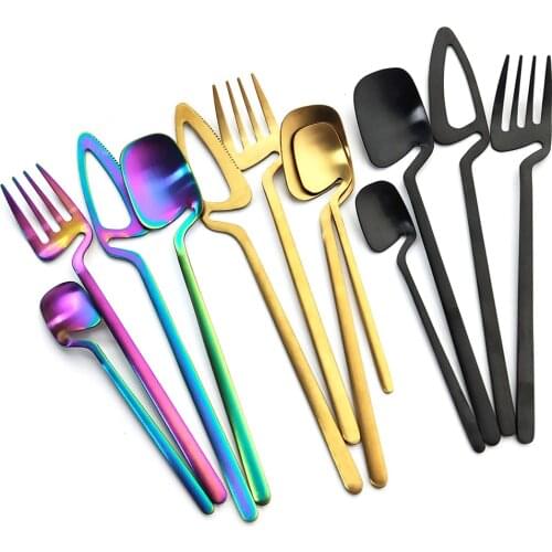 4pcs Rainbow Dining Spoon Fork Table Set Home Kitchen Table Decor Cutlery Sets Ice Cream Desserts Soup Coffee Use kitchen tools